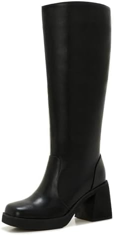 Amazon.com | YDN Women Round Toe Knee High Boots Wide Calf Stacked